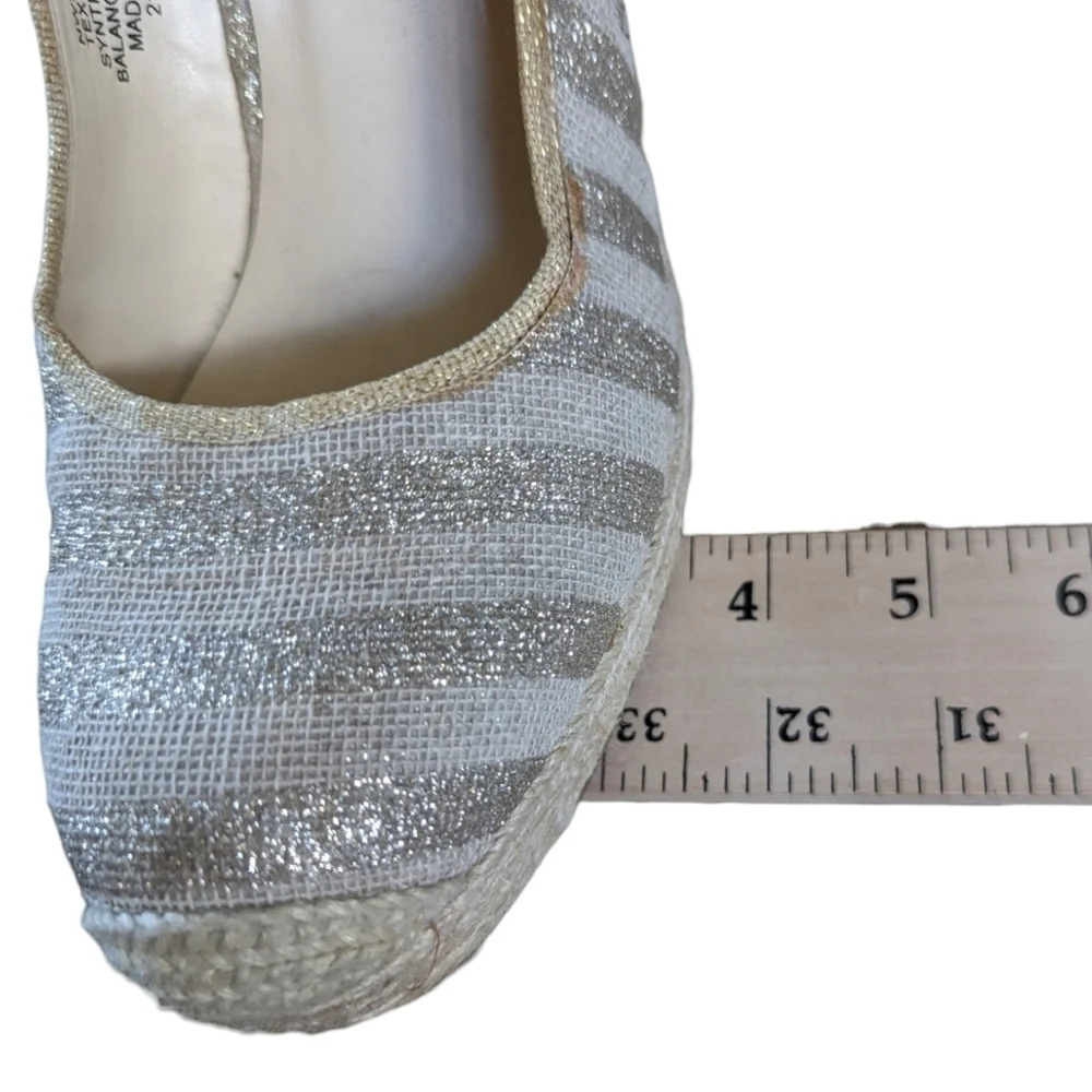 NINE West Cream & Metallic Striped Rope Platform Wedge Slip On Espadrilles (10)